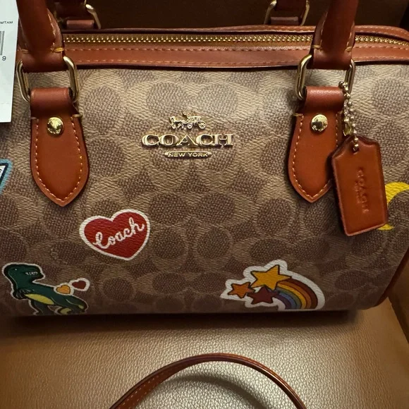 Coach Rowan Satchel Bag in Signature Canvas With Sticker Print NWT - Picture 2 of 10